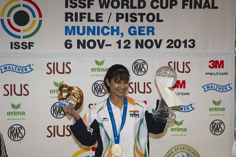 Heena Sidhu wins the gold in ISSF World Cup finals.