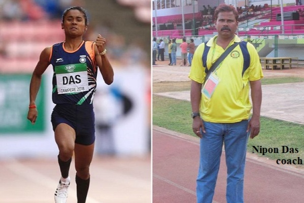 Hima das and her coach Nipon Das.