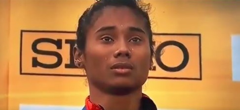 Silent Tears rolling down while singing the national Anthem Hima Das