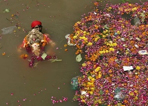 flowers are discarded into the water