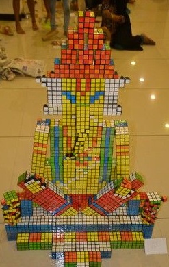 Prithveesh k bhat created an idol of Lord Ganesha with 250 Rubik's cubes at My Friend Ganesha