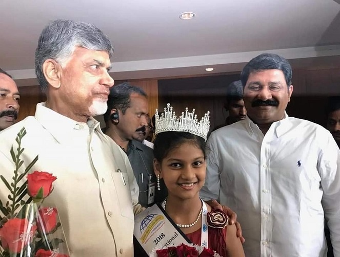 Sharnya After Winning Little Miss United World 2018 Chief Minister of Andhra Pradesh,Shri N.Chandrababu Naidu congratulated and felicitated Her