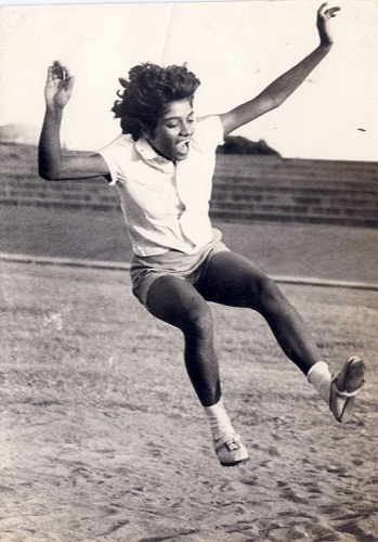 Philo Dsouza at  Dasara Sports meet- Bangalore Division – 1965.  Philo wins the broad jump gold.