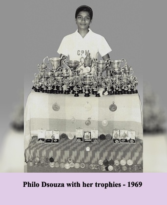 Philo Dsouza with her trophies - 1969