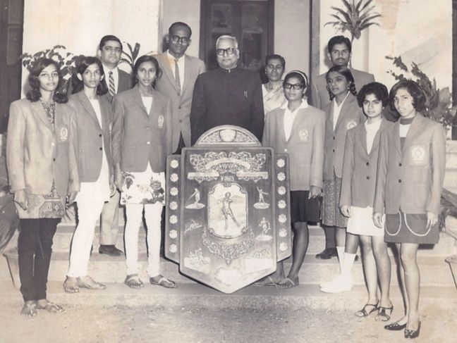 Philo Dsouza (4th from the right)As a Bangalore University Women Athletic Team Captain Sep 1969 brought back the Team shield for the first time in the history of Bangalore University