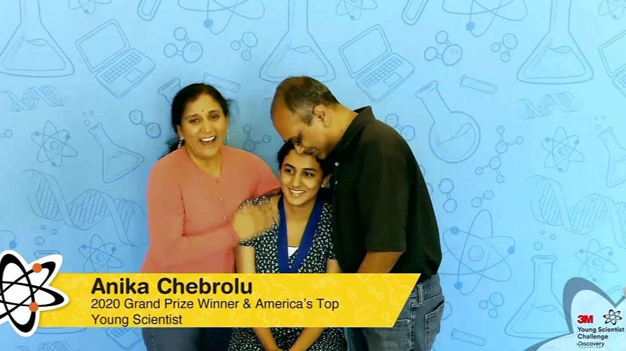 Anika Chebrolu Indian American teenager from Frisco who won the 2020 3M Young Scientist Challenge