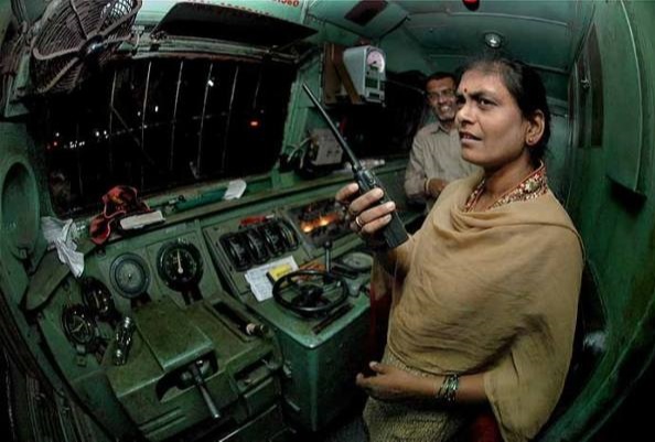 Surekha Yadav checking the engine, the signals etc