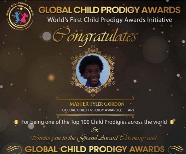 Tyler Gordon was presented the Global Child Prodigy Award
