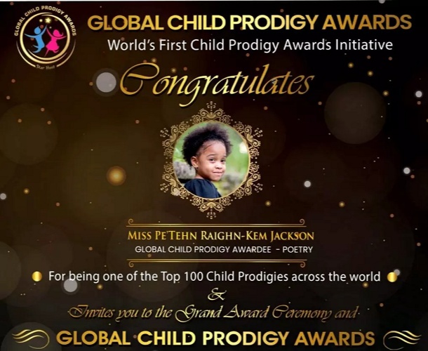 she was honoured as a recipient of the Global Child Prodigy Awards 2020