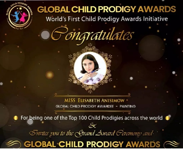 Elisabeth Anisimow received the Global Child Prodigy award in January 2020 for her excellent art skills