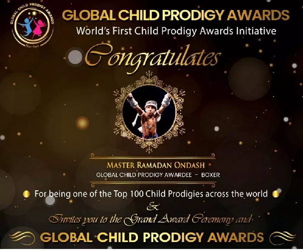 Ramadan Ondash's name is recorded under the best 100 wonders of the year at Global Child Prodigy 2020