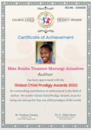 bio imageBonita Treasure Murungi Arinaitwe received the Global Child Prodigy Award in January 2020 for becoming a successful author at a very young age