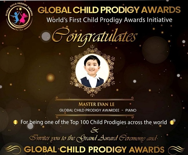 Evan was conferred with the Global Child Prodigy Awards that recognizes talents from various countries and backgrounds for his excellence in Music Piano