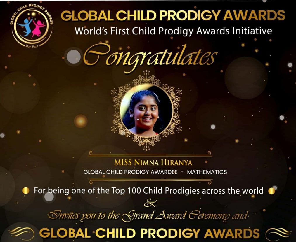 She is delighted to be listed as among the 100 higher-ranked global Child Prodigies