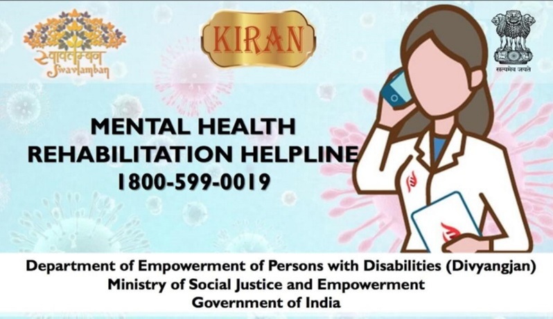 A 24x7 suicide helpline Kiran (1800-599-0019) was launched by the Ministry of Social Justice and Empowerment on 7th September 2020