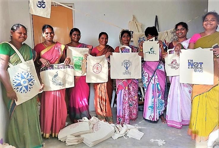 Aparna suggested the women stitch eco-friendly cloth bags made of pure cotton