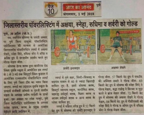 Sharvari Inamdar represented Maharashtra in the 42nd national powerlifting championship held at Allepy in August 2017