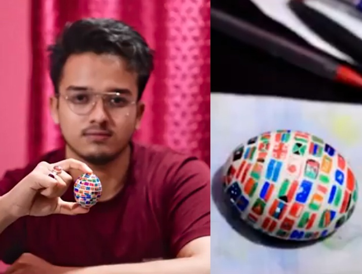 UN Flags on Egg Shell. His Instagram handle is a proof of how so many have taken to art