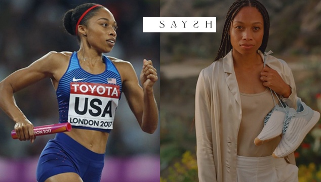 Allyson Felix shoes, Winning 400 meter race in Saysh after Nike