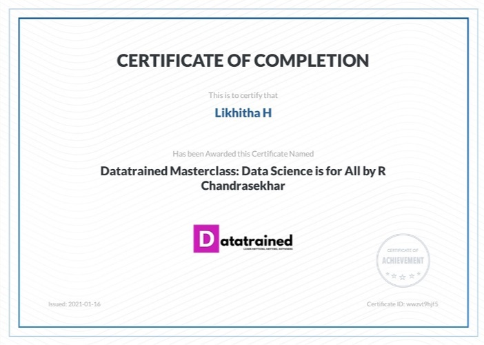 Certificate from Datatrained