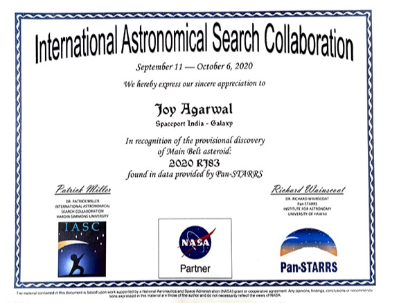 Joy  discovered 2 asteroids - 2020 RD95 AND 2020 RJ83