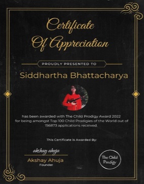 Siddhartha Bhattacharya was honoured with the title - The extraordinary child Violinist 2022