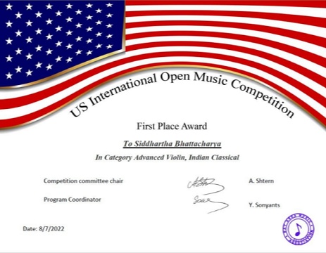 1st Prize  awarded by US Open International Music Competition 2022